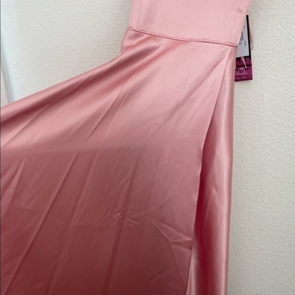 Blondie Nites Halter Neck Lace-Up Back Side Slit Satin Long Dress - Picture 6 of 11